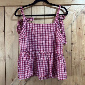 Madewell Red Gingham Rosalie Tie-Strap Top